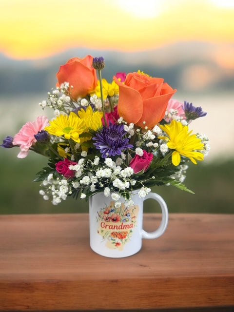Grandma floral mug arrangement