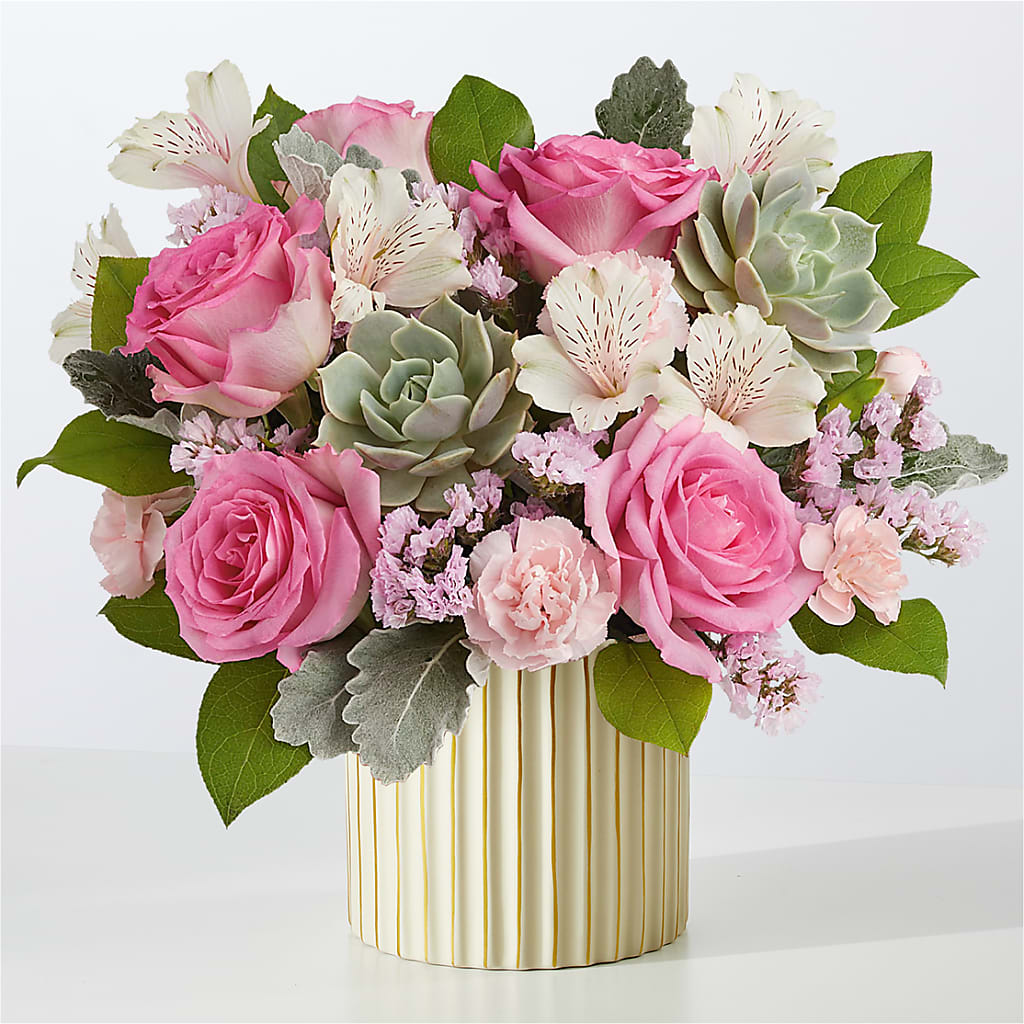 Dusty Rose Bouquet with Ivory Vase – The Bay Window Llc, Garrettsville OH