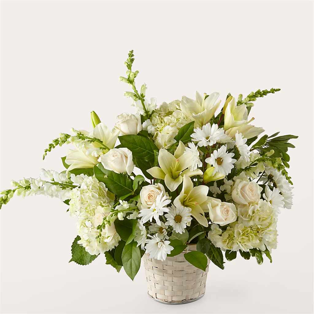 Ivory Elegance Floral Basket – The Bay Window Llc, Garrettsville OH
