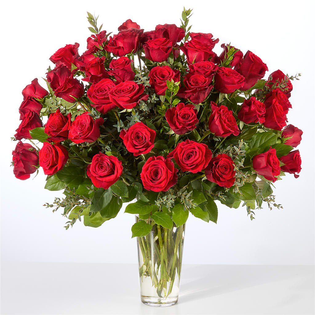 Forever Yours Fifty Stem Red Rose Bouquet – The Bay Window Llc, Garrettsville OH