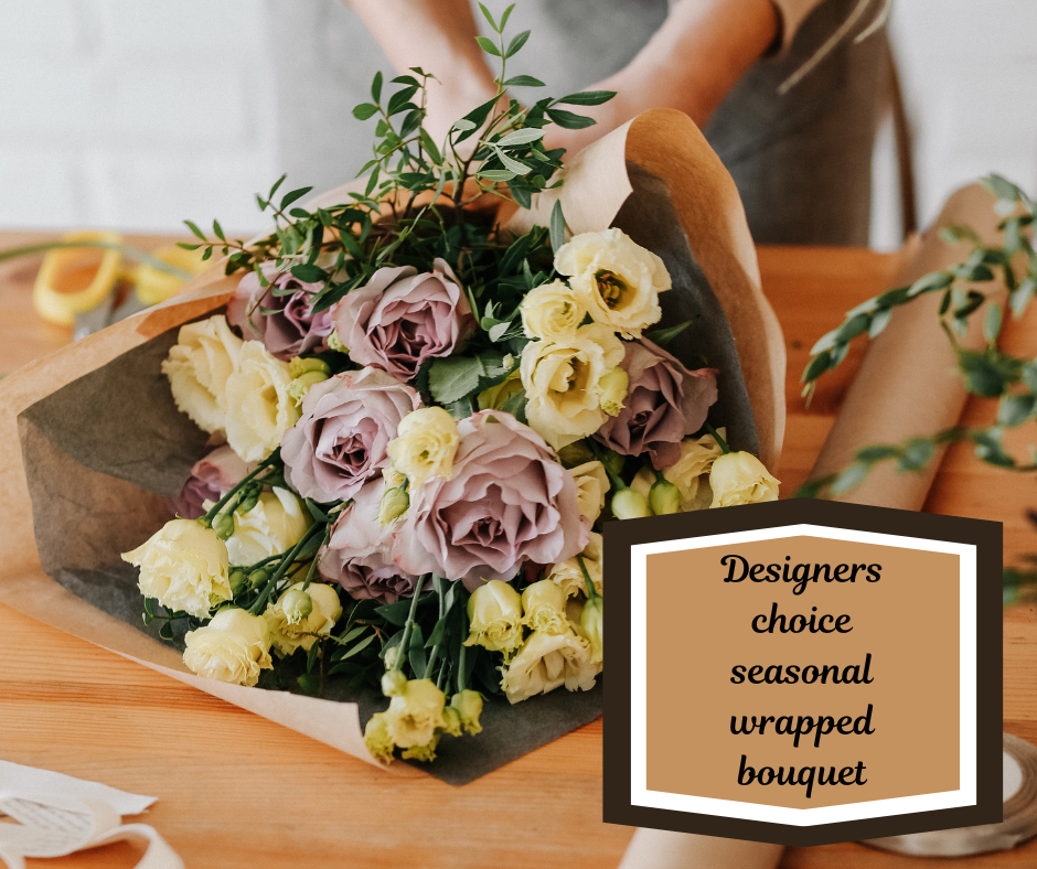 Designers choice seasonal wrapped bouquet