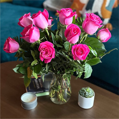 Long Stem Pink Rose Bouquet –  The Bay Window Llc, Garrettsville OH