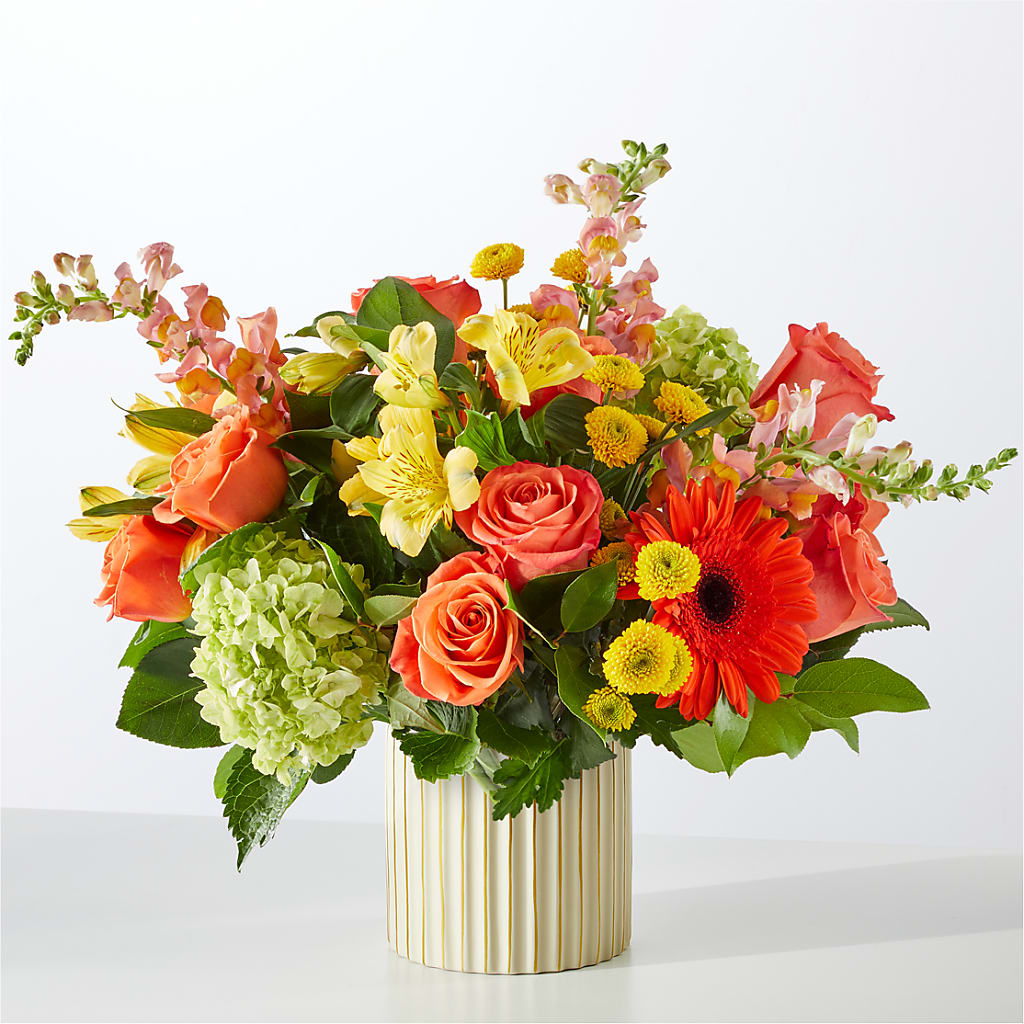 Autumn Sunshine Bouquet with Ivory Vase –  The Bay Window Llc, Garrettsville OH