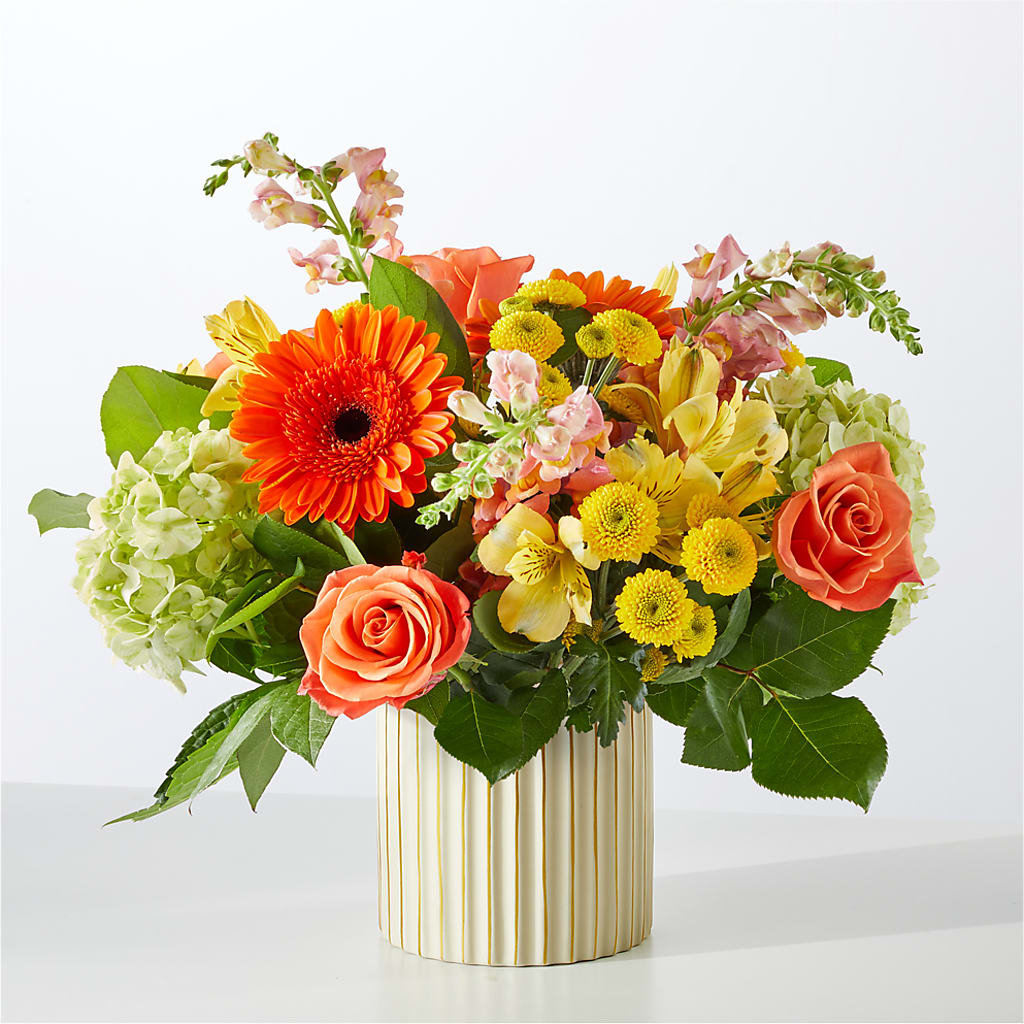 Autumn Sunshine Bouquet with Ivory Vase –  The Bay Window Llc, Garrettsville OH