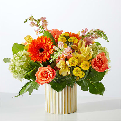 Autumn Sunshine Bouquet with Ivory Vase –  The Bay Window Llc, Garrettsville OH
