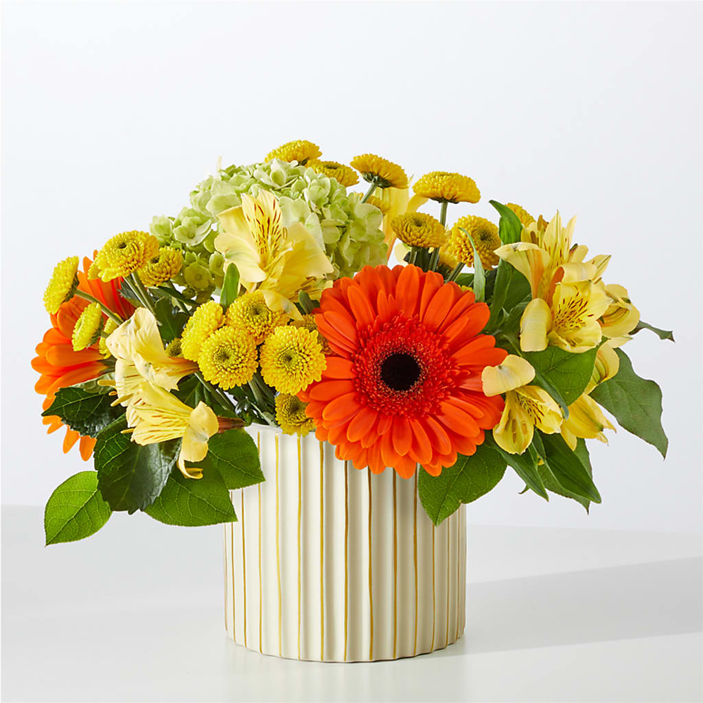 Autumn Sunshine Bouquet with Ivory Vase –  The Bay Window Llc, Garrettsville OH