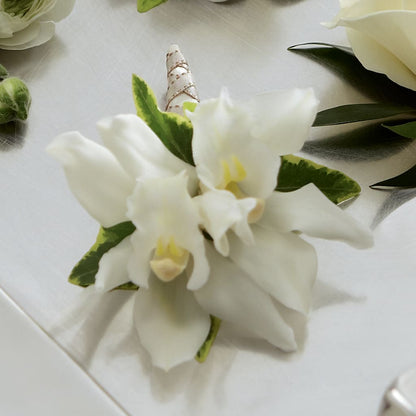 White Mini Cymbidium Boutonniere –  The Bay Window Llc, Garrettsville OH